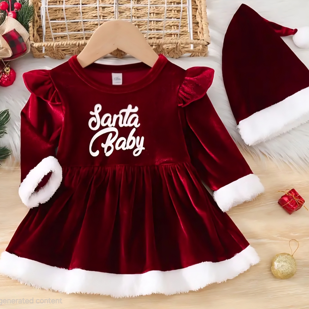 NEW Chistmas Santa Baby Red Velvet Kids Matching Set